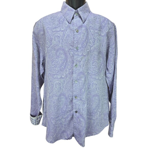 Robert Graham Mens Classic Fit Purple Paisley Linen Blend Button-Up Shirt Large - Picture 1 of 8